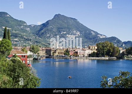 geography / travel, Italy, Lake Garda, Riva del Garda, city views / cityscapes, village, Lake Garda, Monte Brione, tower Apponale, Additional-Rights-Clearance-Info-Not-Available Stock Photo