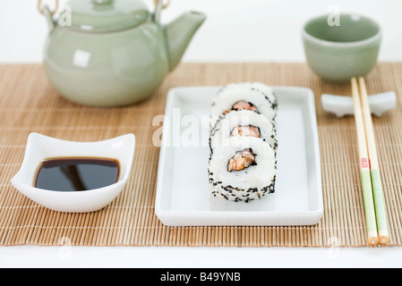 Place setting for Japanese meal of maki sushi Stock Photo