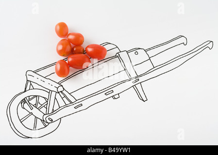 Tomatoes on drawing of cart Stock Photo
