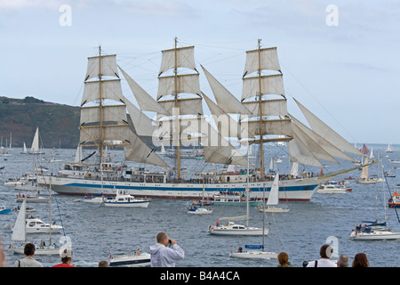 Mir square rigged training ship Funchal 500 Tall Ships Regatta Pendennis Point Falmouth Cornwall UK Stock Photo