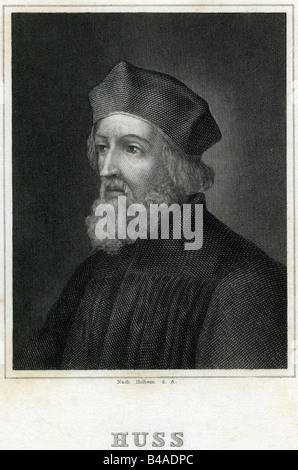Hus, Jan, circa 1370 - 6.7.1415, Czech theologian, portrait, steel engraving, based on a painting by Hans Holbein the Elder, Germany, 19th century, Artist's Copyright has not to be cleared Stock Photo