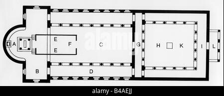 architecture, floor plans, Christian Basilica, 4th/5th century, drawing ...