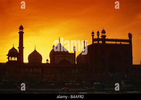 India, Old Delhi Jama Masjid Mosque At Sunset Stock Photo