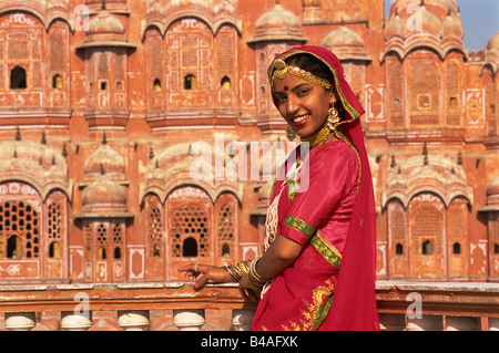 India, Jaipur, Wind Palace, Hawa Mahal, Woman Stock Photo