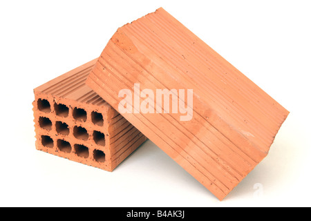 construction element two red bricks isolated on white background Stock Photo