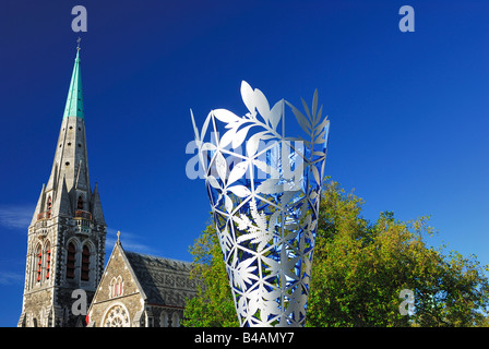 christ chruch cathedral and sculpture from Neil Dawson New zealand Stock Photo