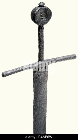 A knightly sword, German, circa 1300 Broad, double-edged blade with a ...