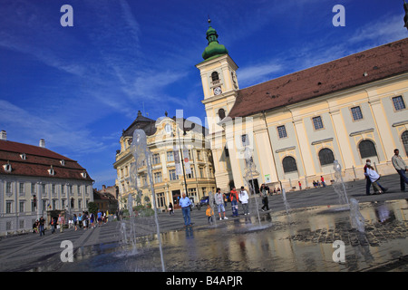 Romania, Transylvania, Sibiu, Piata Mare, Roman Catholic Church Stock Photo