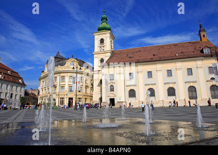 Romania, Transylvania, Sibiu, Piata Mare, Roman Catholic Church Stock Photo