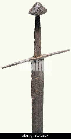 A German knightly sword, 12th/13th centuries. Heavy, double-edged blade ...