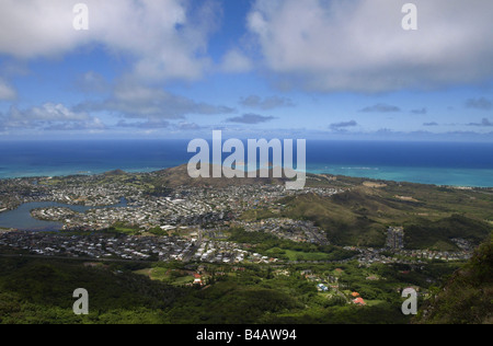 view from Olomana Ridge, Hawaii, Oahu Stock Photo