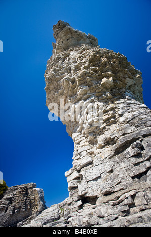 Sea Stack along the shoreline of Flowerpot Island in the Fathom Five National Marine Park, Lake Huron, Ontario, Canada. Stock Photo