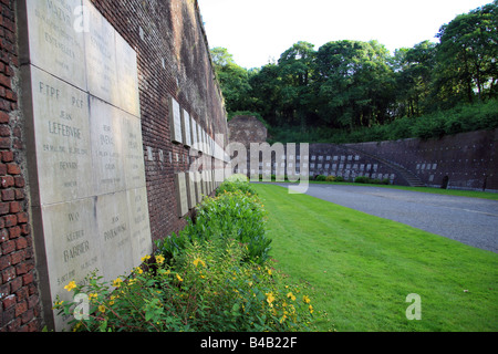 Rows of memorial plaques to commemorate over 200 resistance fighters executed in the Citadel, Arras, France during World War Two Stock Photo