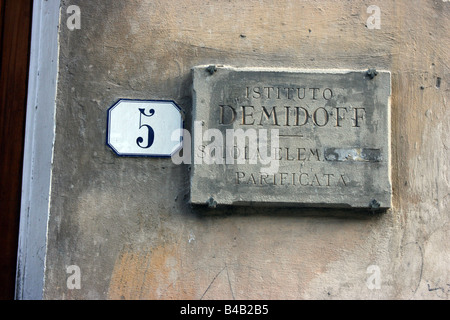 Demidoff institute plaque, Florence, Italy Stock Photo