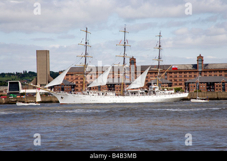 Polish sailing ship  Dar Mlodziezy at the Tall Ships race parade,Liverpool July 2008 going down the Mersey River Stock Photo