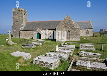 Parish church on coast at Tintagel North Cornwall Coast UK Stock Photo