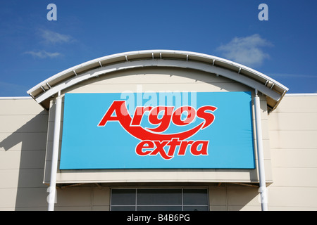 Sign above entrance to Argos extra retail superstore, England, UK Stock Photo