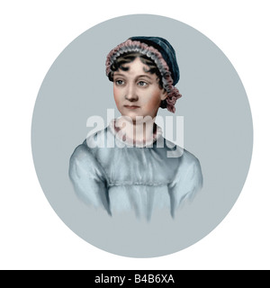 Jane Austen 1775 1817 English Novelist Oil Sketch Style Modern Illustration Stock Photo