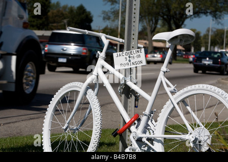 Ghost Bike Marks Spot Where Bicycle Rider was Killed Stock Photo