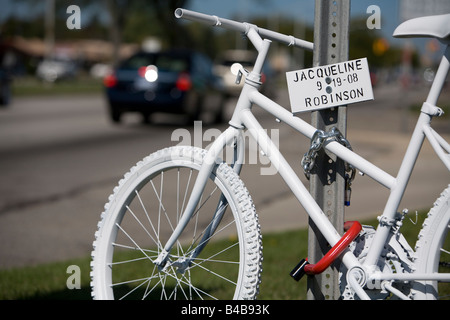 Ghost Bike Marks Spot Where Bicycle Rider was Killed Stock Photo