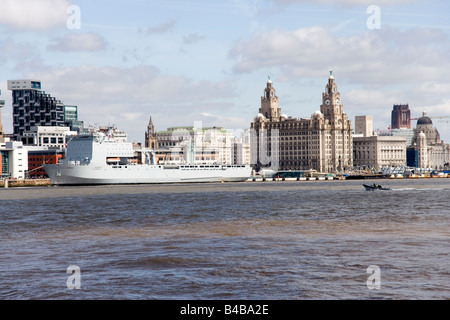 Royal Fleet Auxiliary landing ship dock Lyme Bay moored in central Liverpool as part of the Tall Ships Race in July 2008 Stock Photo