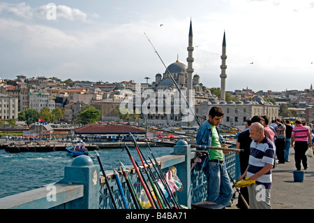 Istanbul Galata bridge Golden Horn Mosque Yeni Camil Meydani Eminonu Stock Photo