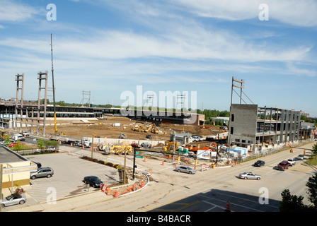 Construction workers building new baseball stadium at Huntington park in Columbus Ohio Stock Photo