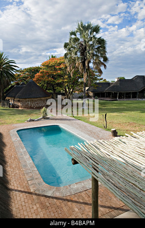 Swimming pool area at the Onguma Bush Camp near Etosha Park Namibia Stock Photo