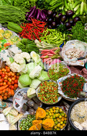 Asia, Malaysia, Kelantan State, Kota Bharu, fruit and vegetables in the towns central market Stock Photo