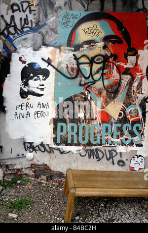 Urban Scene of Graffiti and Graphic Images of Senator Hillary Rodham Clinton and Senator Barack Obama Copy Space Stock Photo