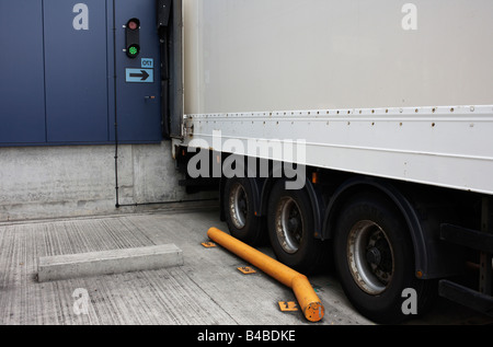 A lorry reversed into a loading bay at Sainsbury's 700,000 sq ft (57,500sq m) supermarket distribution depot at Waltham Point Stock Photo
