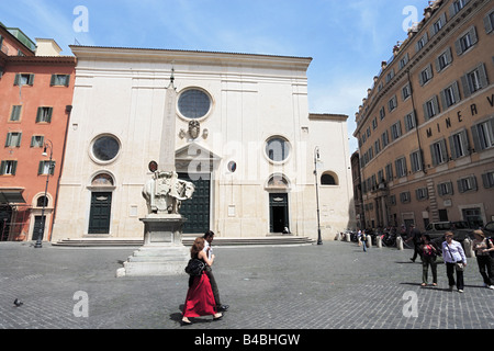 Santa Maria sopra Minerva and Bernini s Elefantino at Piazza della Minerva Rome Italy Stock Photo