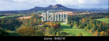 Panorama of Scott's view of the Tweed valley and the Eildon Hills, near Melrose, Scottish Borders Stock Photo