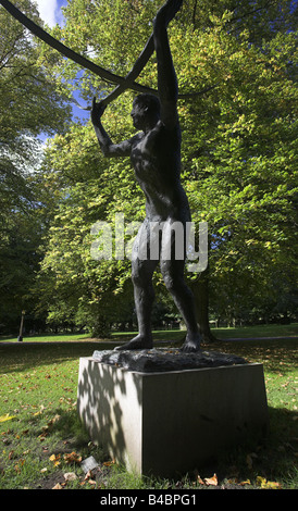 Bronze figure sculpture by Elizabeth Frink at the Yorkshire Sculpture Park. Stock Photo