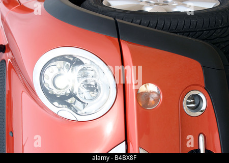 Car, BMW Mini Cooper Convertible, model year 2004-, red, Detailed view, headlight, headlamp, technique/accessory, accessories, p Stock Photo