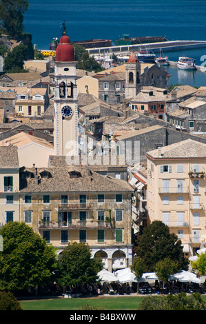 Corfu Town Featuring Saint Spiridon's Church Tower, Corfu Town, Corfu, Greece, Europe Stock Photo