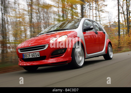 Car, Smart ForFour Edition Sportstyle 1.5, model year 2004-, red-silver, small approx., Limousine, Brabus, driving, diagonal fro Stock Photo