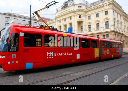 A tram in front of Slovenské Narodné Divadlo (Slovak National Theater), Bratislava, Slovakia Stock Photo