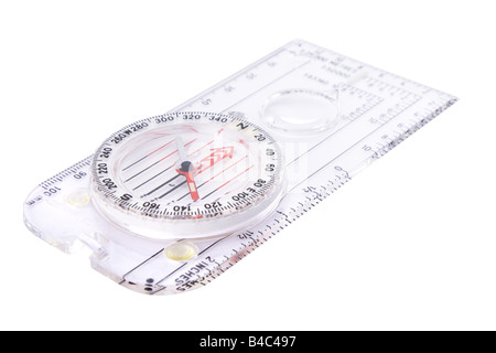 Modern compass with scales and rulers isolated on white Stock Photo