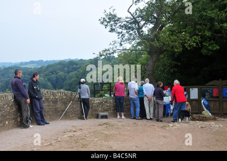 People watching Peregrine Falcons nesting at Symonds Yat Rock Forest of Dean Herefordshire Stock Photo