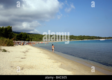 THE PICTURESQUE BEACH AT PALIOURI ON THE KASSANDRA PENINSULA. HALKIDIKI GREECE. Stock Photo