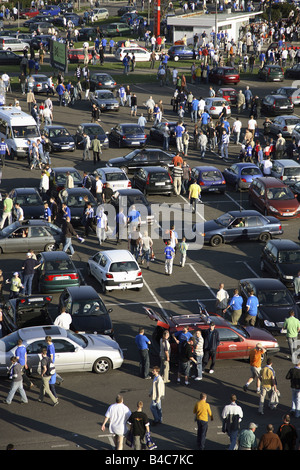 Parking lot near the Lech Poznan Stadium after a home game, Poznan, Poland Stock Photo
