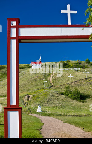 Mission de Qu'Appelle Church, founded in 1865 in the town of Lebret, Qu'Appelle Valley, Saskatchewan, Canada. Stock Photo