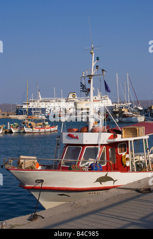 Greek Fishing Boats Passenger Car Ferry and Leisure Craft in Lavrion Harbour Greek Mainland Aegean Sea Greece Stock Photo