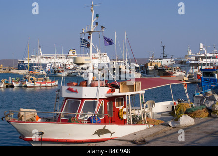 Greek Fishing Boats Passenger Car Ferry and Leisure Craft in Lavrion Harbour Greek Mainland Aegean Sea Greece Stock Photo