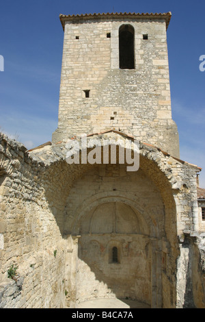 Tower in village Le poet Laval Drome France . Village founded by Knights templars Hospitaliers. Vertical.41418 Poet-Laval Stock Photo