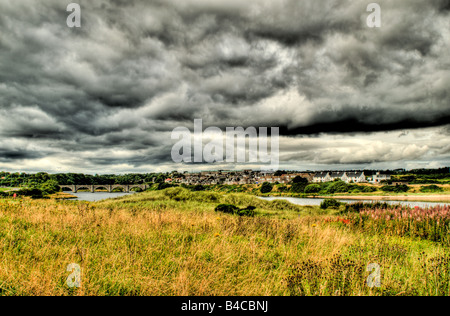 A view from Aberdeen beach towards the Bridge of Don during a storm Stock Photo