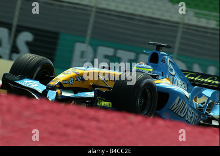 engine sport, Gianapprox.lo Fisichella, Renault, Formel 1 2005, Race driver, racetrack, circuit, race course, driving, diagonal Stock Photo