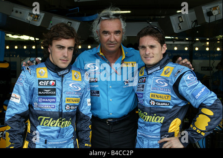 engine sport, Team of Renault, Flavio Briatore, Gianapprox.lo Fisichella, Fernando Alonso, Formel 1 2005, Persons, Race driver, Stock Photo