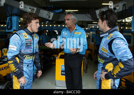 engine sport, Team of Renault, Flavio Briatore, Gianapprox.lo Fisichella, Fernando Alonso, Formel 1 2005, Persons, Race driver, Stock Photo